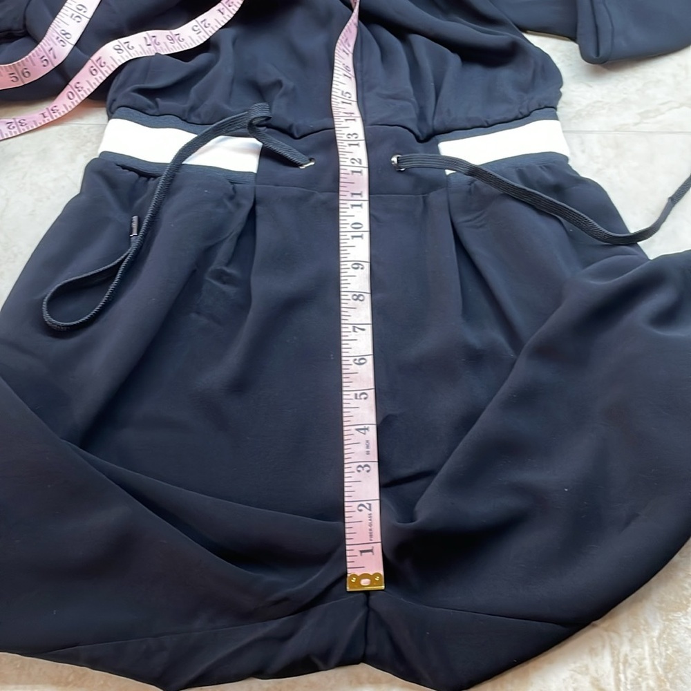 Guess Jumpsuit XS Black Zip Front Wide Leg Long Sleeve Stripe Trim Athleisure - Picture 14 of 16